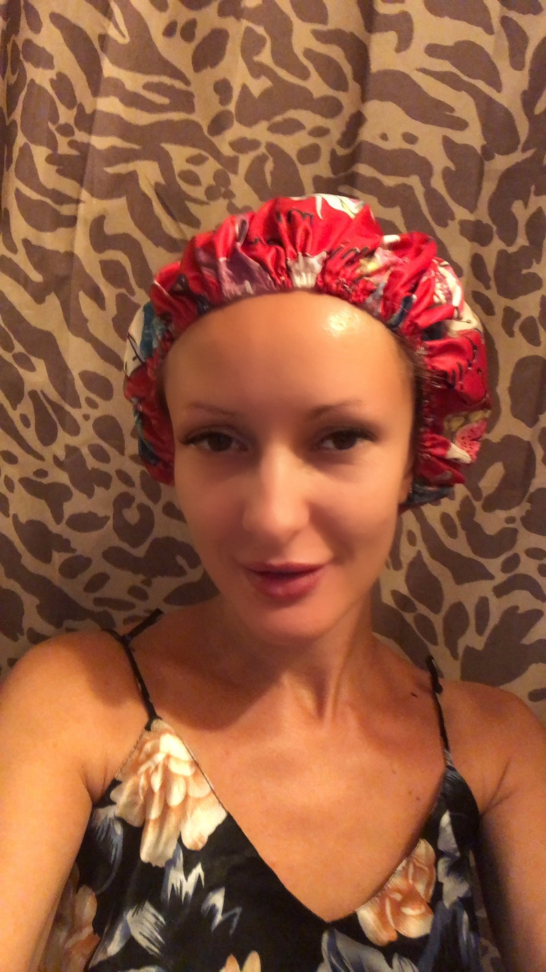 Pink Shower Cap funny Shower Cap Cat Print Shower Cap Etsy