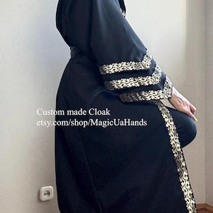 Hooded Robe with trim, Witcher Robe, Wizard Hooded Cloak, Black Cosplay Robe, Grim Reaper Robe, Warlock Robe, Ritual Robe
