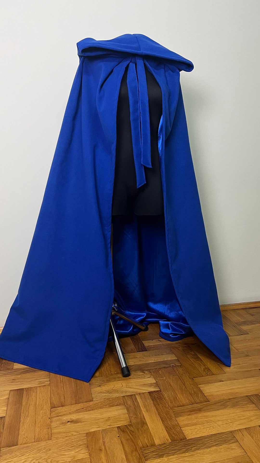 Royal Blue Wool Hooded Cloak Satin Lining, Warm Wool Cape With Hood ...