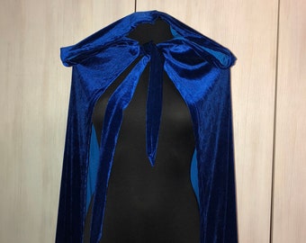 Electric Blue Velvet Cloak, Hooded Velvet Cloak, Dark Blue Velvet Cloak, Blue Cloak, Hooded Cape