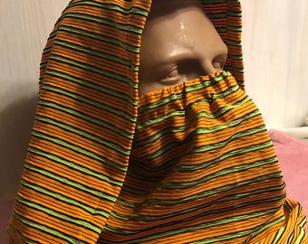 Colorful Hooded Mask, Festival Hood, Boho Mask,  Rainbow Hood, Striped Mouth Mask