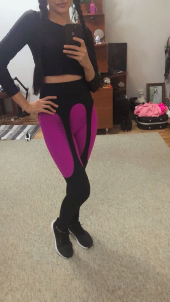 Black and Pink Thigh High Gym Leggings