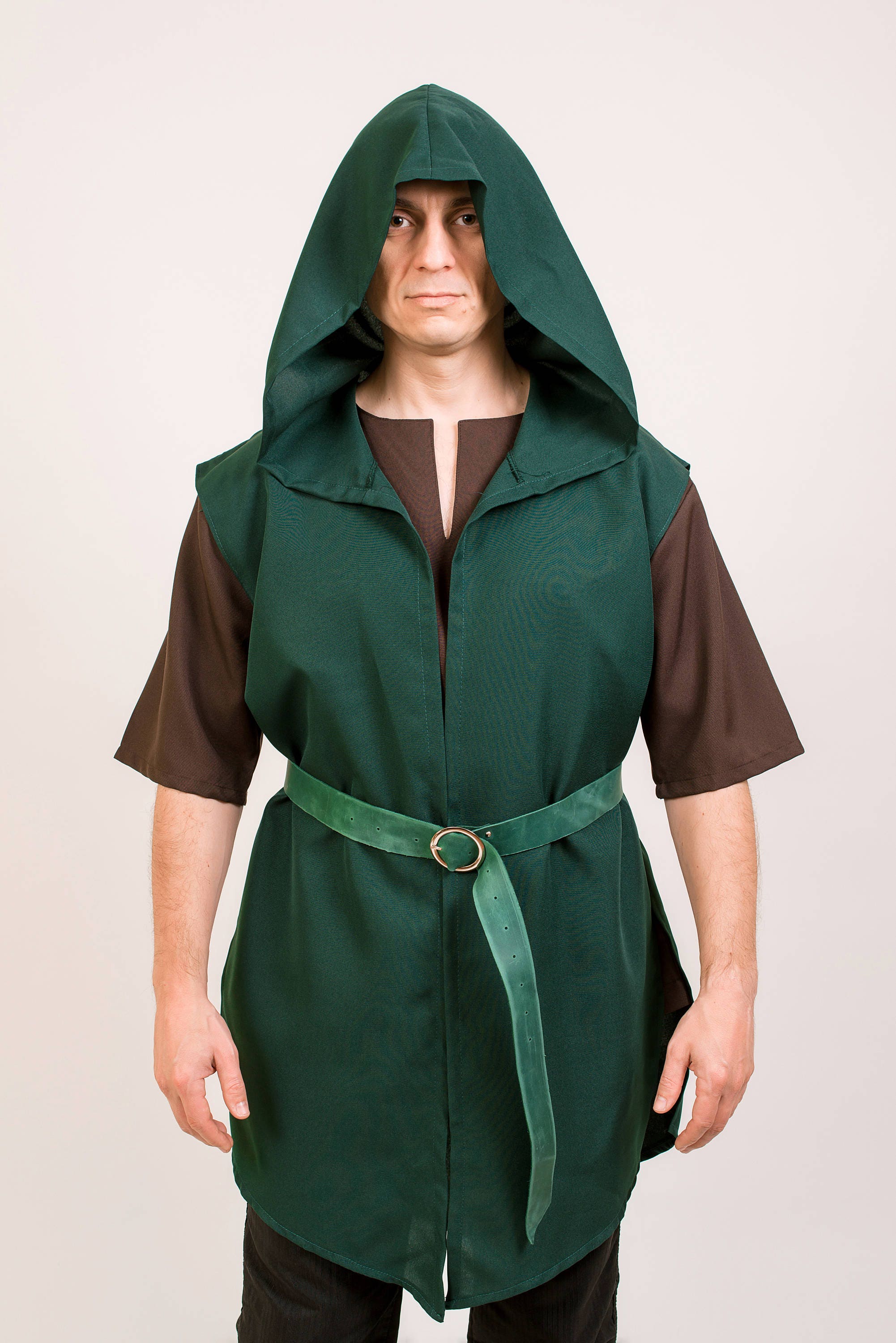 Dark Green Hooded Vest Medieval Men Vest Cosplay Costume Hooded Vest Shirt Ceremonial Robe Etsy UK