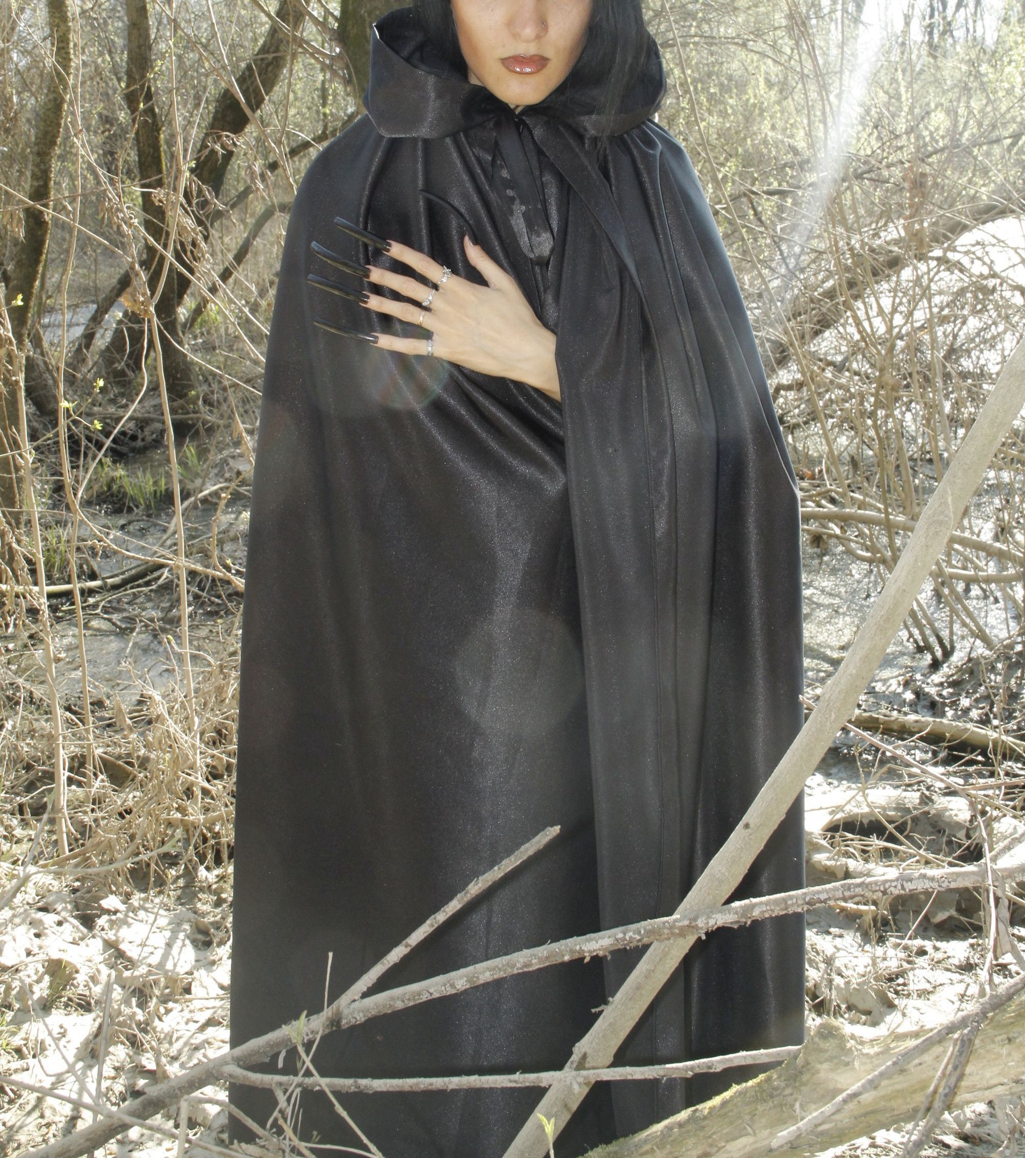 Black Witch Cloak Wizard Cloak Warlock Сloak Wide Hooded Etsy