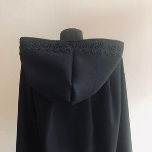 Black Wool Hooded Cloak With Lace, Wool Hooded Coat Lace, Halloween ...
