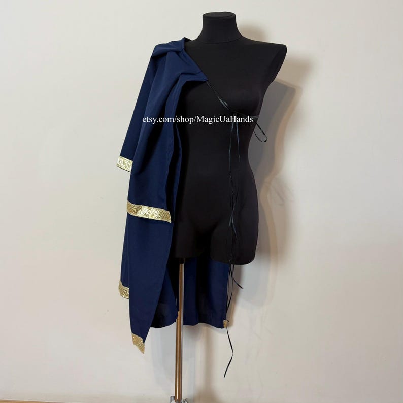 Navy Blue One Shoulder Cape With Gold Ending, Celtic Medieval Cape ...