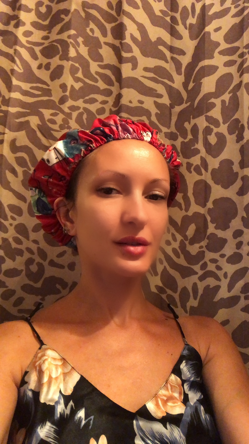 Red Shower Cap Funny Shower Cap Cat Print Shower Cap Etsy UK