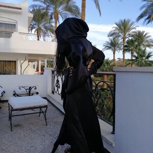 Black Satin Hooded Robe, Ritual Dress, Occult Tunic, Boxing Robe, Monk ...