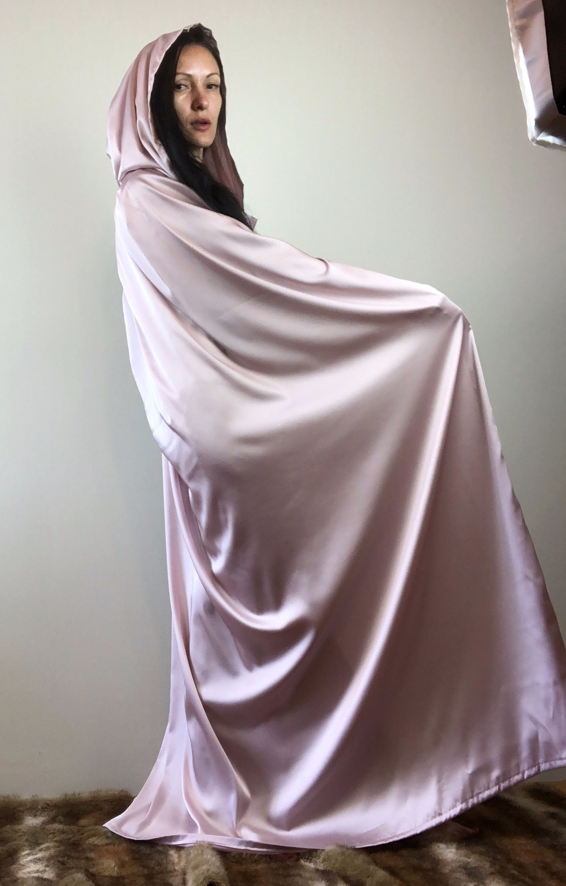 Blush Pink Satin Hooded Cloak Satin Hooded Cloak Halloween Etsy Hong Kong