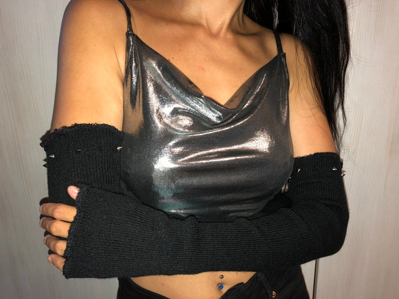 Black Arm Warmers Spiked Arm Warmers Knit Black Sleeves Etsy