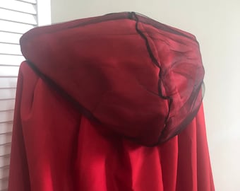 Red Hooded Cloak, Red Hooded Cape, Red Capelet, tulle Hooded Cloak
