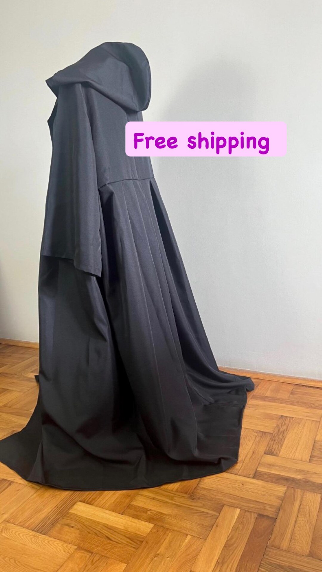 Hooded Black Ritual Robe, Medieval Hooded Dress, Halloween Tunic With ...
