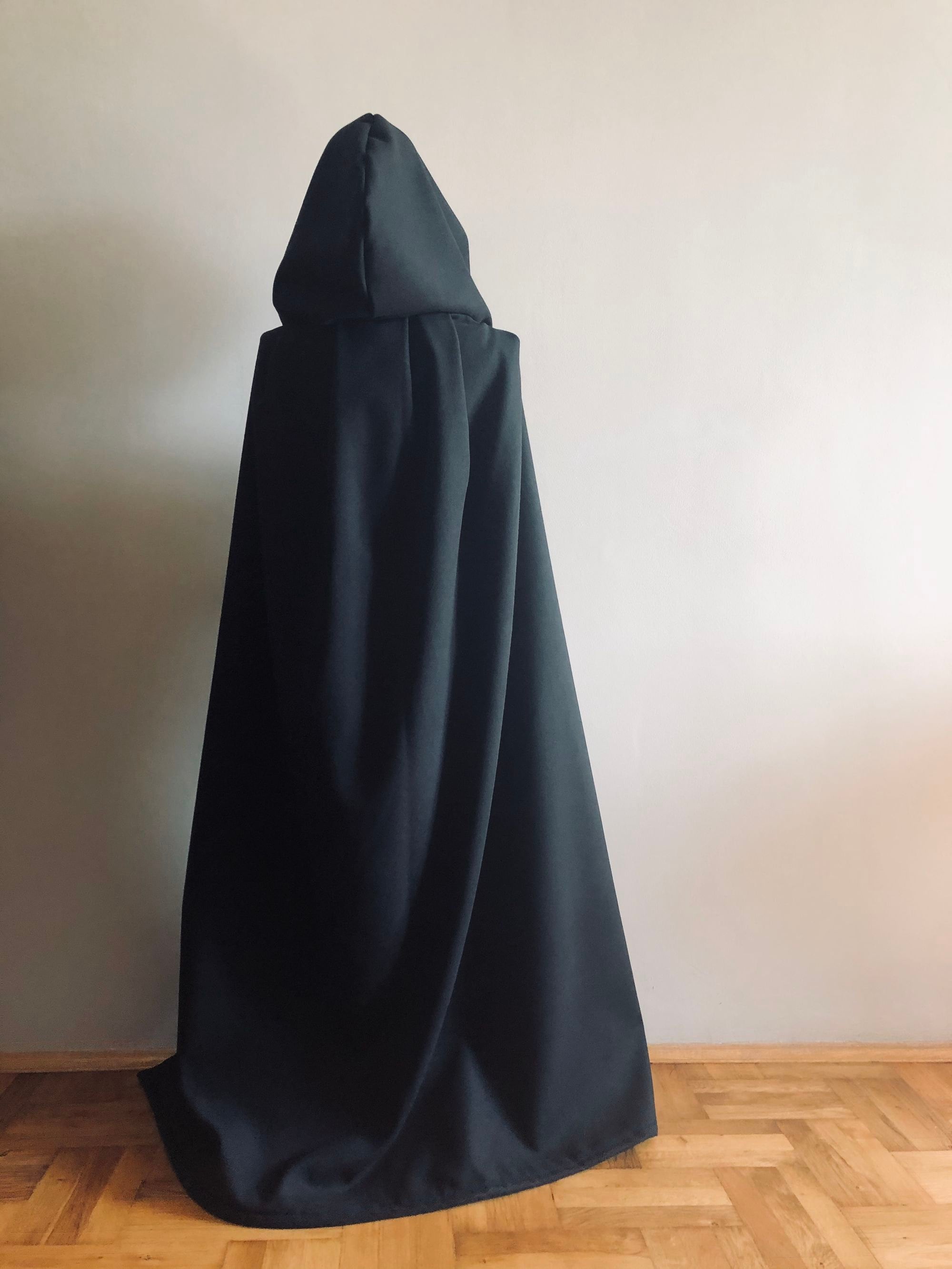 Black Wool Hooded Cloak Wool Hooded Coat Halloween Cape Etsy