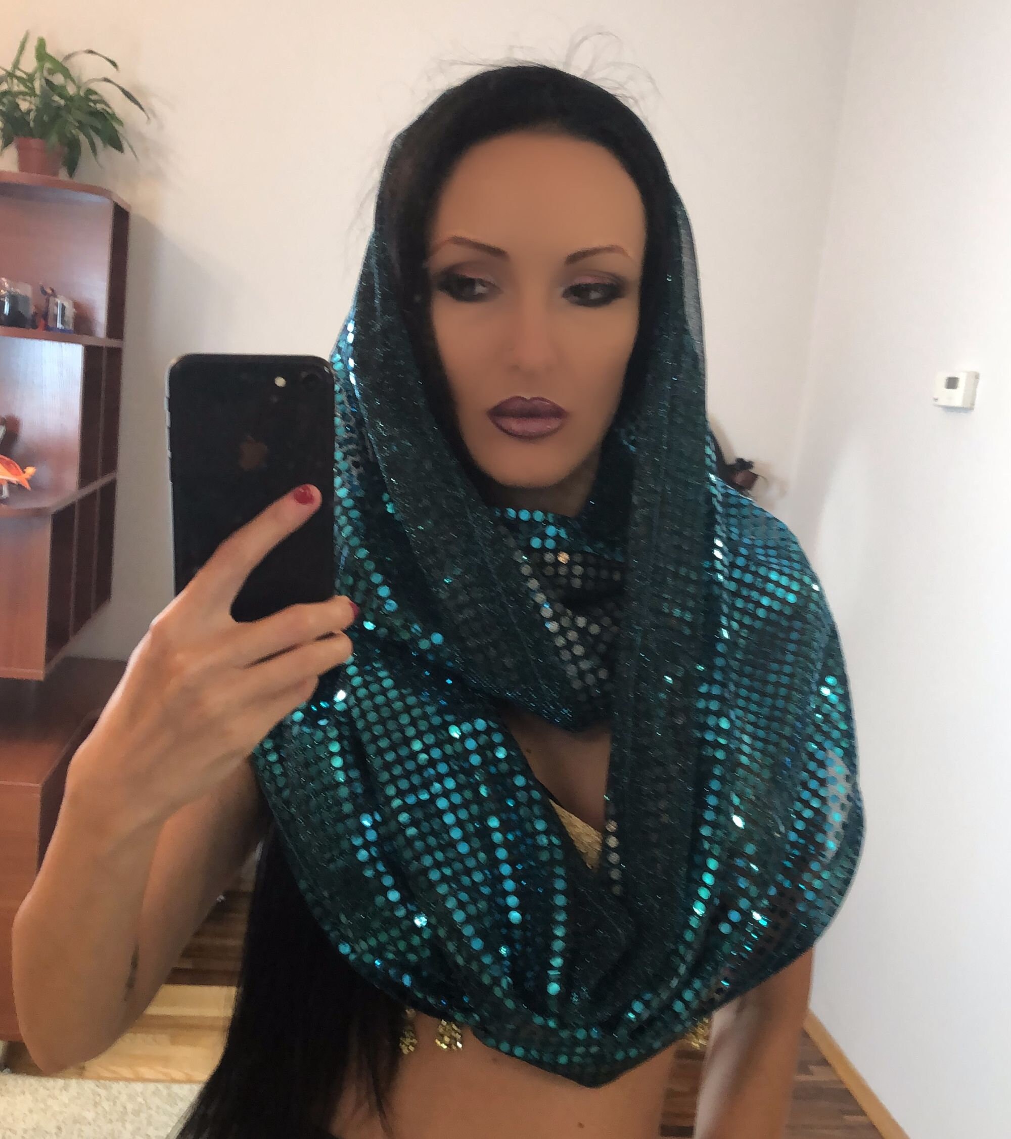 Turquoise Sequin Hooded Scarf with Chain Skinny Sequin Scarf ✨ SO Hannah Montana coded? main image 3