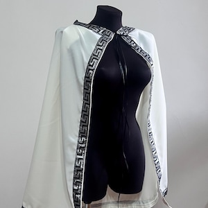 Ivory Celtic Viking Cape, Folk Capelet, Red Capelet, One Shoulder Cape, LARP Cloak, Greek Trimmed Cape