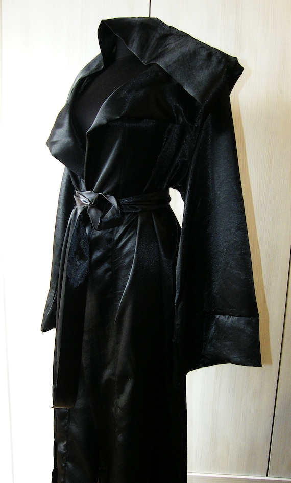 black satin robe with hood