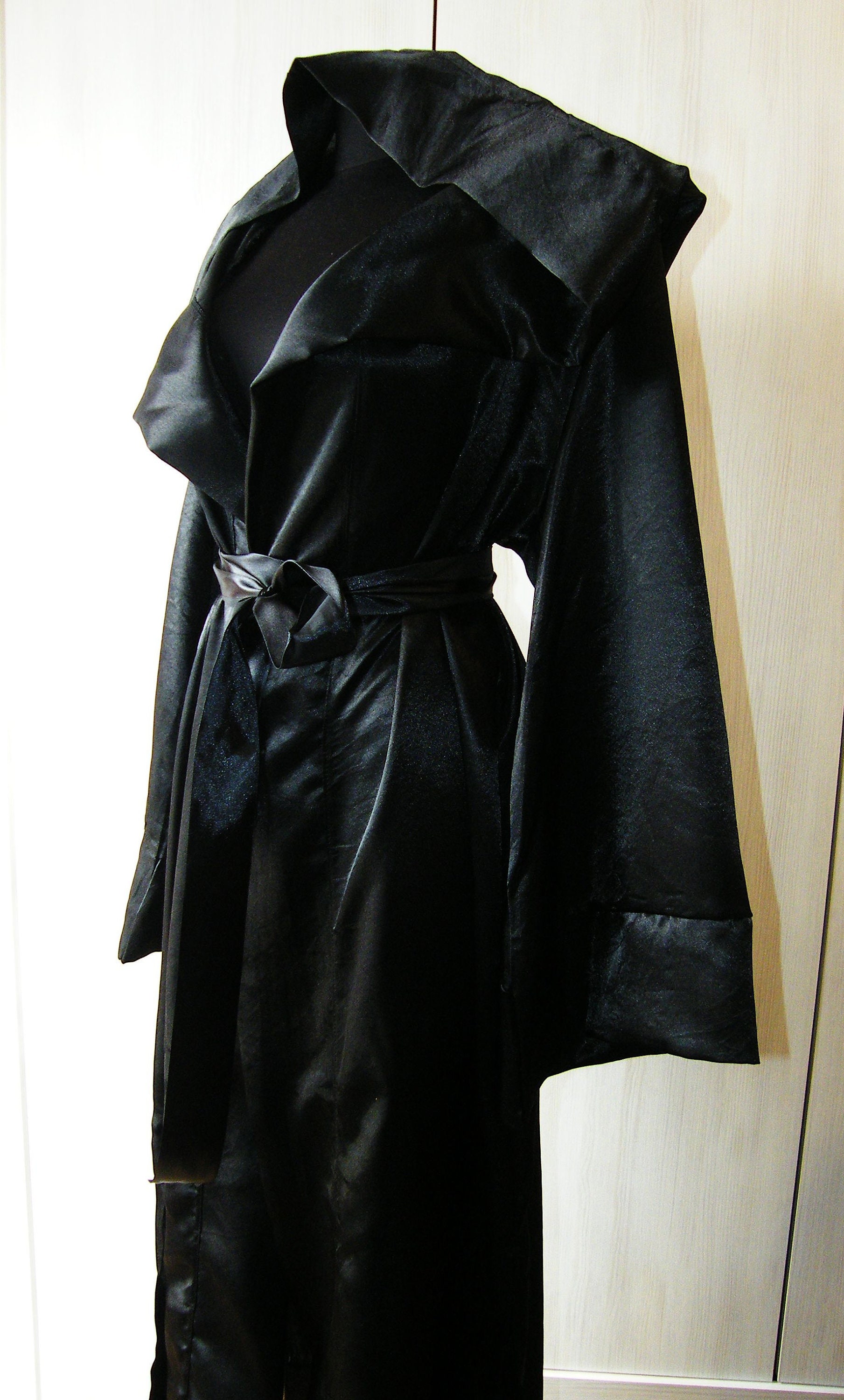 Satin Black Robe Grim Reaper Costume Ceremonial Robe Wizard - Etsy
