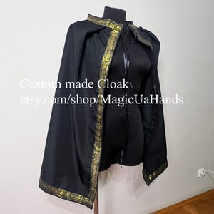 Celtic Viking Cape, Black Capelet with Trim, One Shoulder Cape, LARP Cloak, Cosplay Trimmed Cape