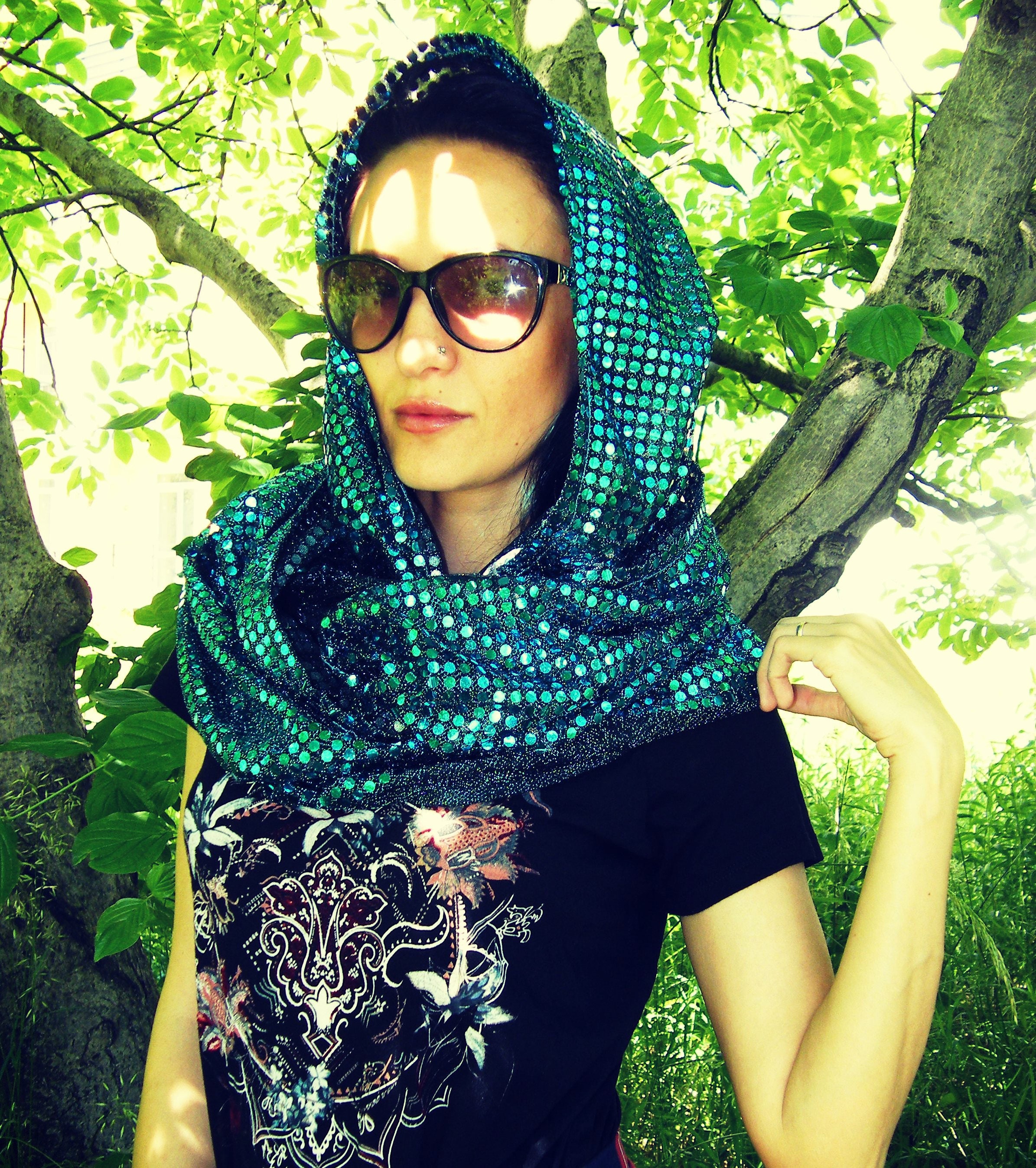 Turquoise Sequin Hooded Scarf with Chain Sequin Scarf Turquoise - Etsy main image 4