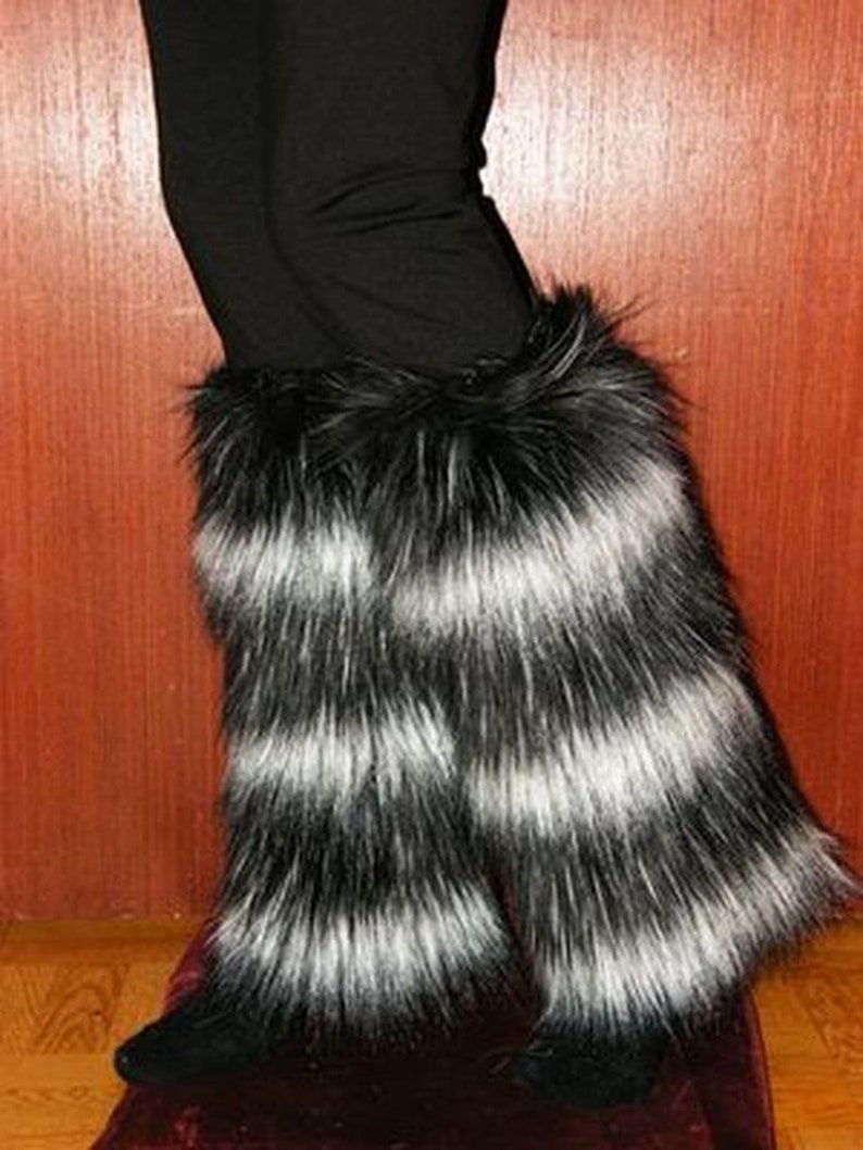 Black Faux Fur Leg Warmers White Boot Covers Fur Boot Cover Etsy
