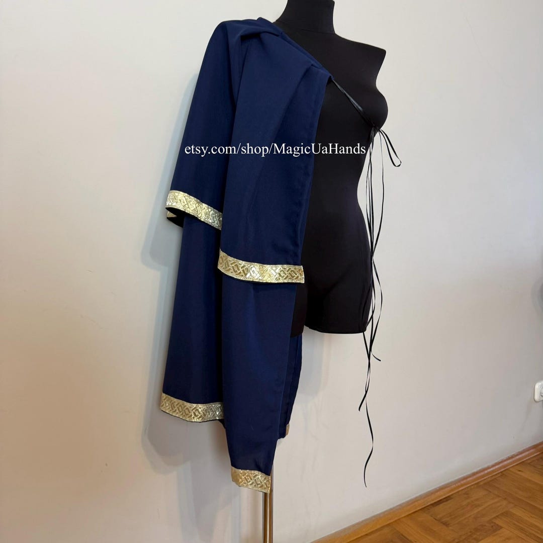 Navy Blue One Shoulder Cape With Gold Ending, Celtic Medieval Cape ...