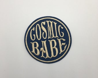 COSMIC BABE IRON ON PATCH 3/" Fun Hippie Magic Round Teal Embroidered Applique