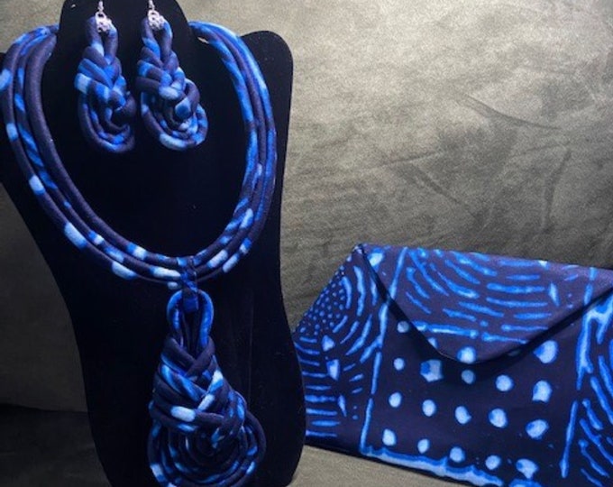 African Print Ankara Necklace With Matching Clutch Bag