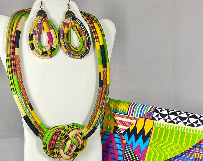 African Print Ankara Necklace With Matching Clutch Bag