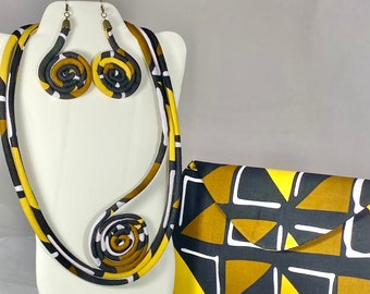 African Print Ankara Necklace With Matching Clutch Bag