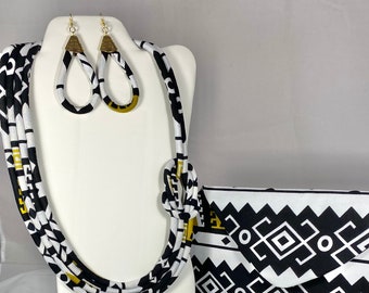 African Print Ankara Necklace With Matching Clutch Bag