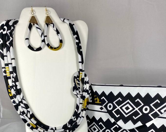 African Print Ankara Necklace With Matching Clutch Bag