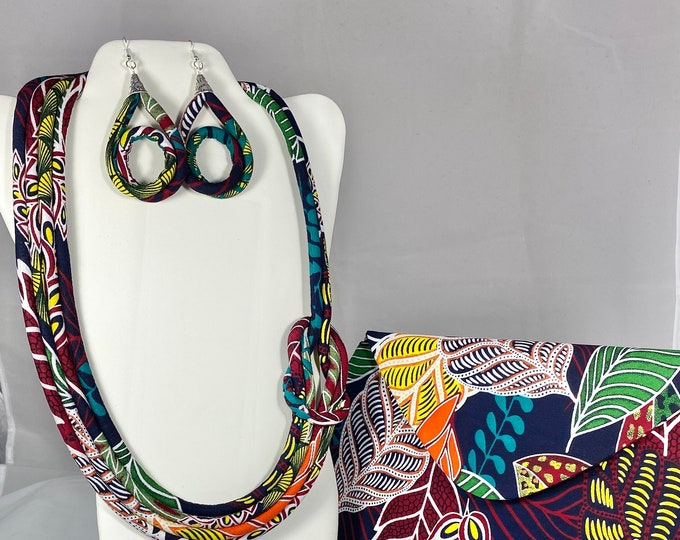 African Print Ankara Necklace With Matching Clutch Bag
