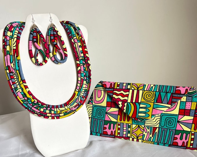 African Print /Ankara/Statement Necklace With Matching Clutch Bag