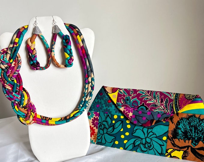 African Print /Ankara/Statement Necklace With Matching Clutch Bag