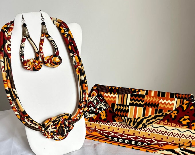 African Print /Ankara/Statement Necklace With Matching Clutch Bag