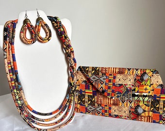 African Print /Ankara/Statement Necklace With Matching Clutch Bag