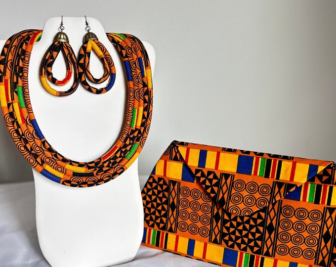African Print Ankara Necklace With Matching Clutch Bag