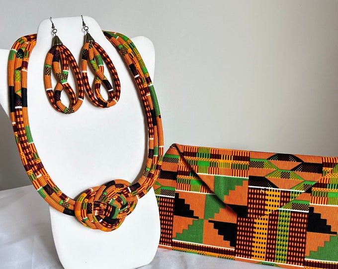 African Print /Ankara/Statement Necklace With Matching Clutch Bag