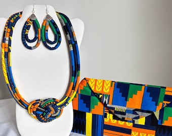 African Print Ankara Necklace With Matching Clutch Bag