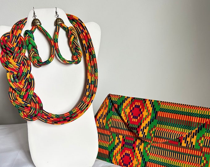 African Print /Ankara/Statement Necklace With Matching Clutch Bag