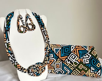 African Print Ankara Necklace With Matching Clutch Bag