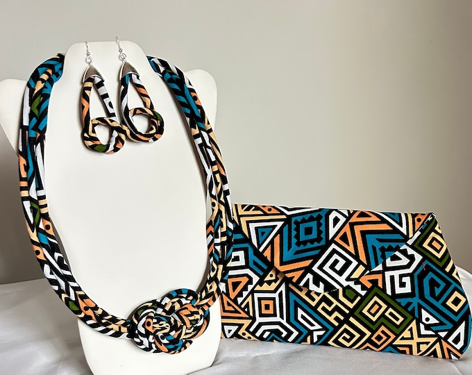 African Print Ankara Necklace With Matching Clutch Bag