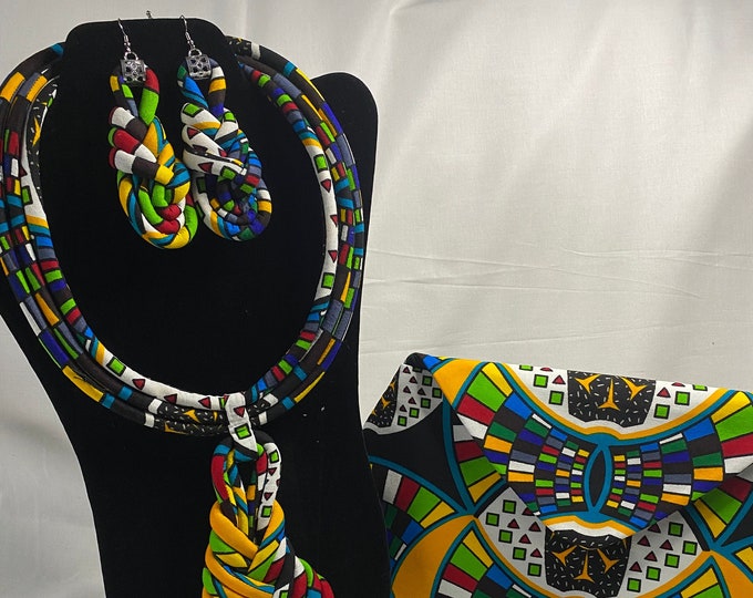 African Print Ankara Necklace With Matching Clutch Bag