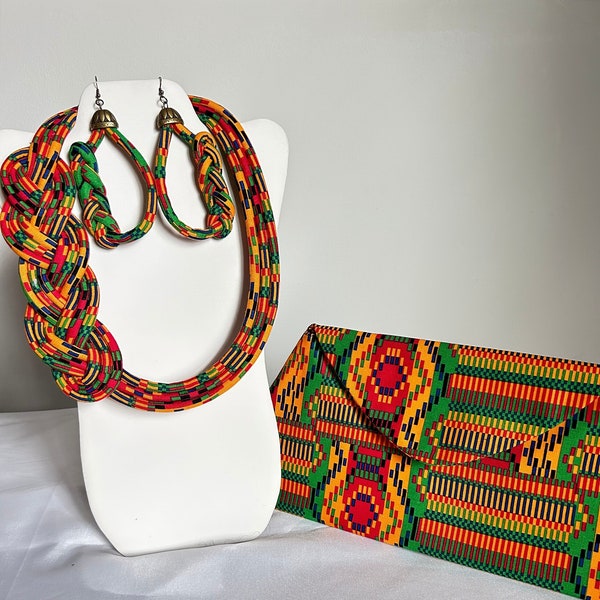 African Print /Ankara/Statement Necklace With Matching Clutch Bag