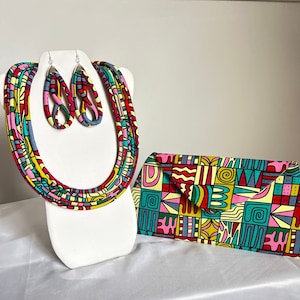 African Print /Ankara/Statement Necklace With Matching Clutch Bag