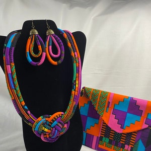 African Print Ankara Necklace With Matching Clutch Bag