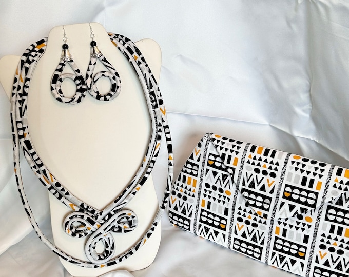 African Print Ankara Statement Necklace With Matching Clutch Bag