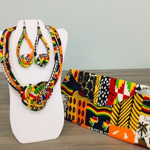 African Print Ankara Necklace With Matching Clutch Bag