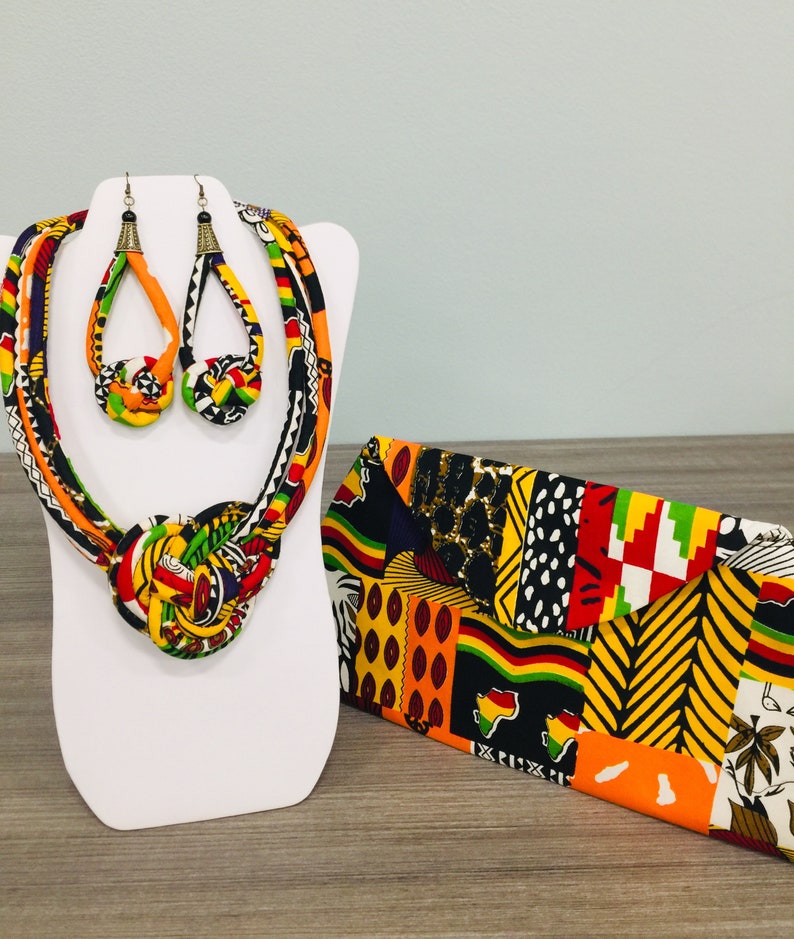 African Print Ankara Necklace With Matching Clutch Bag image 1