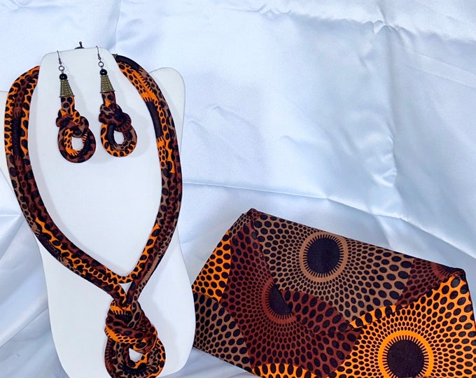 African Print Ankara Statement Necklace With Matching Clutch Bag